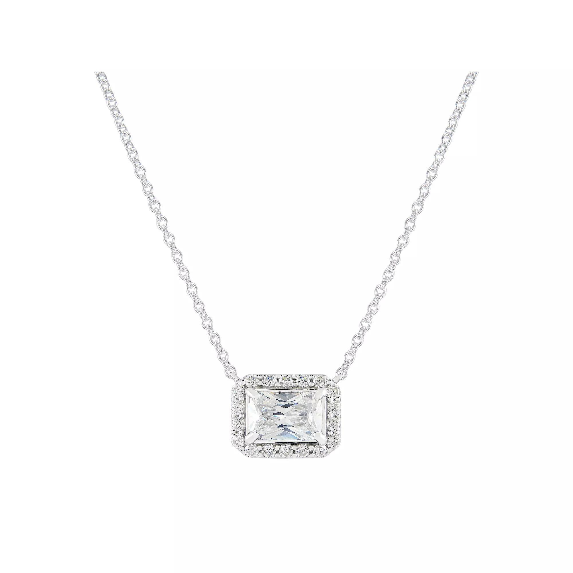SIRI USA by TJM Sterling Silver Cubic Zirconia Rectangular Halo Necklace, Women's, Size: 18" Product Image