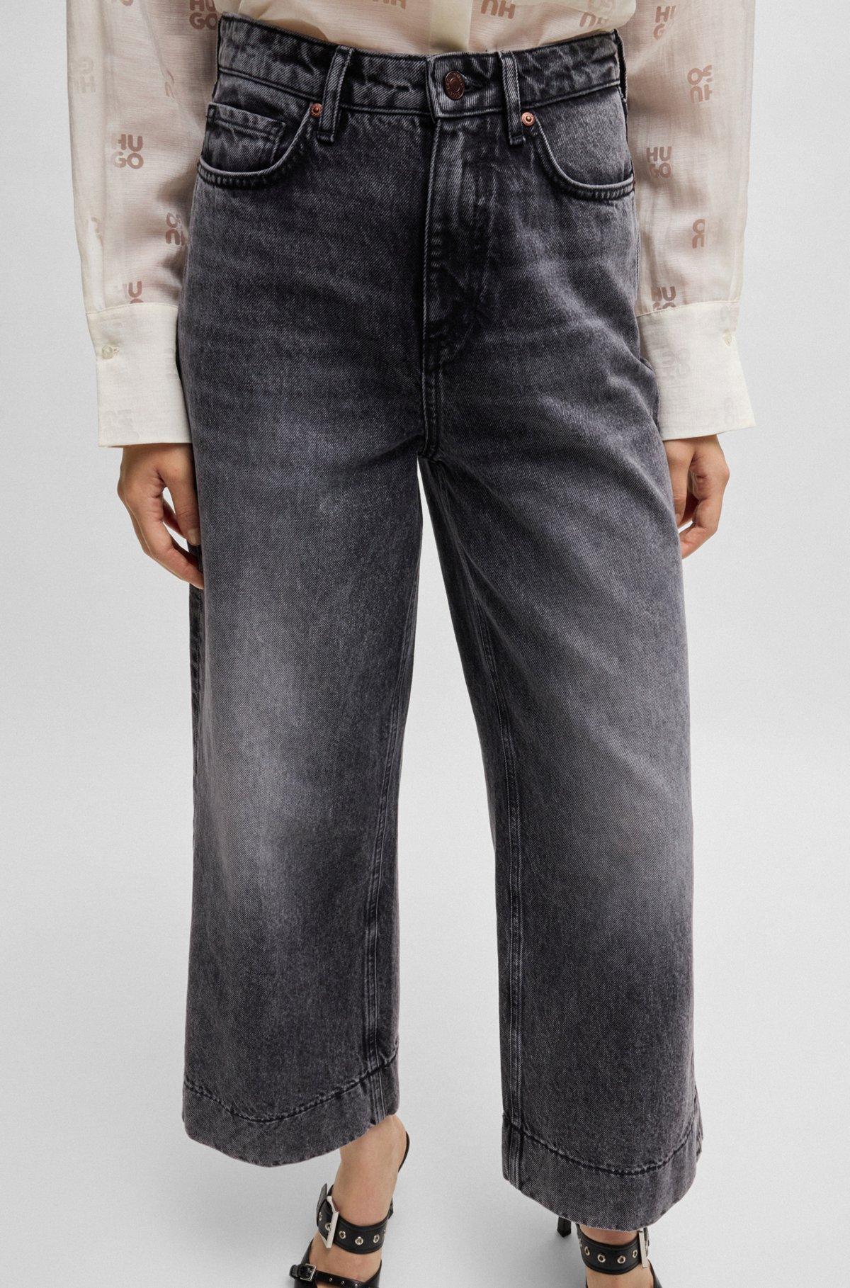 HUGO - Wide-leg jeans in black rigid denim - Black Product Image