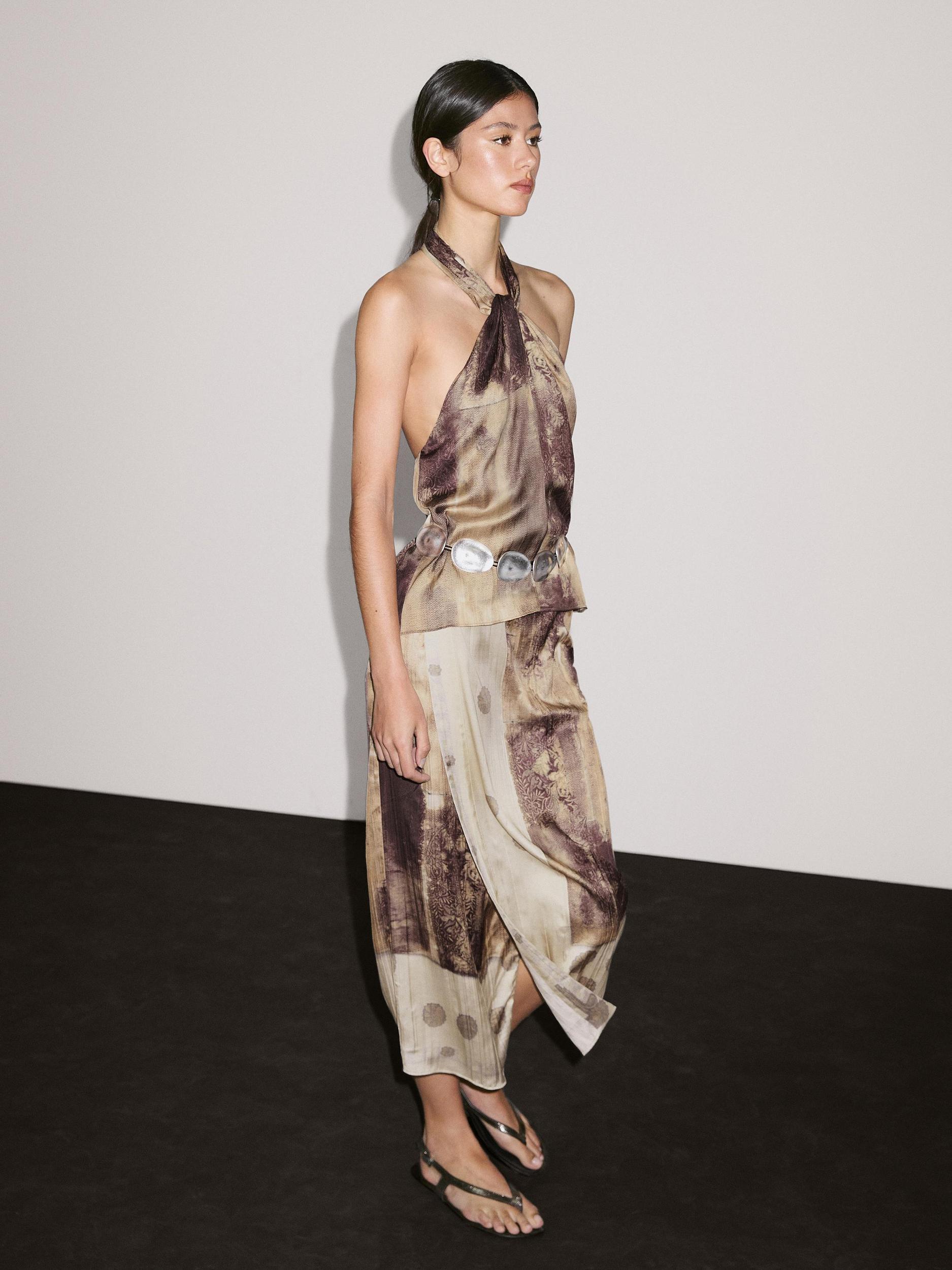 Printed satin midi skirt Product Image