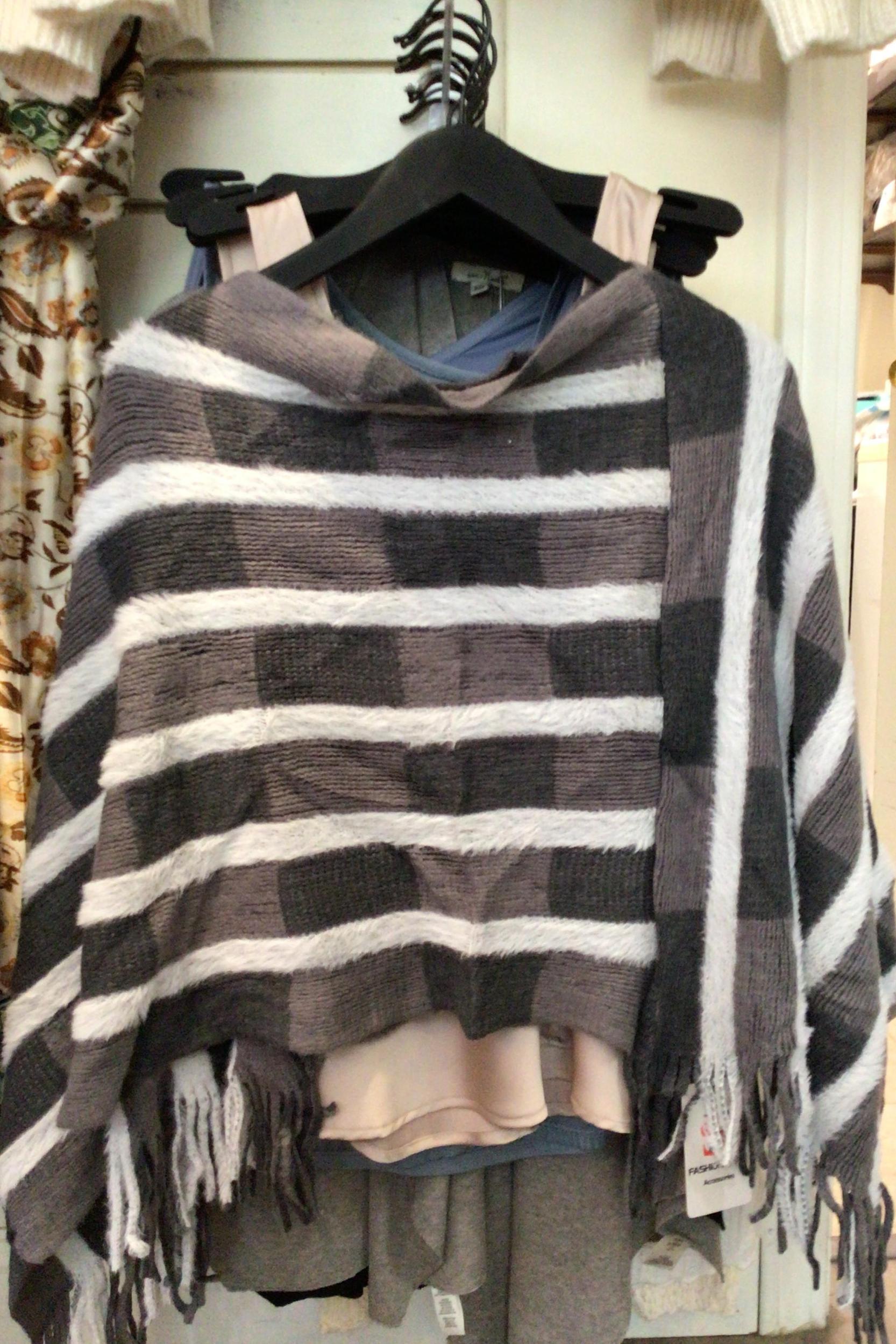 Fuzzy Stripped Pattern Two-Way Poncho Product Image