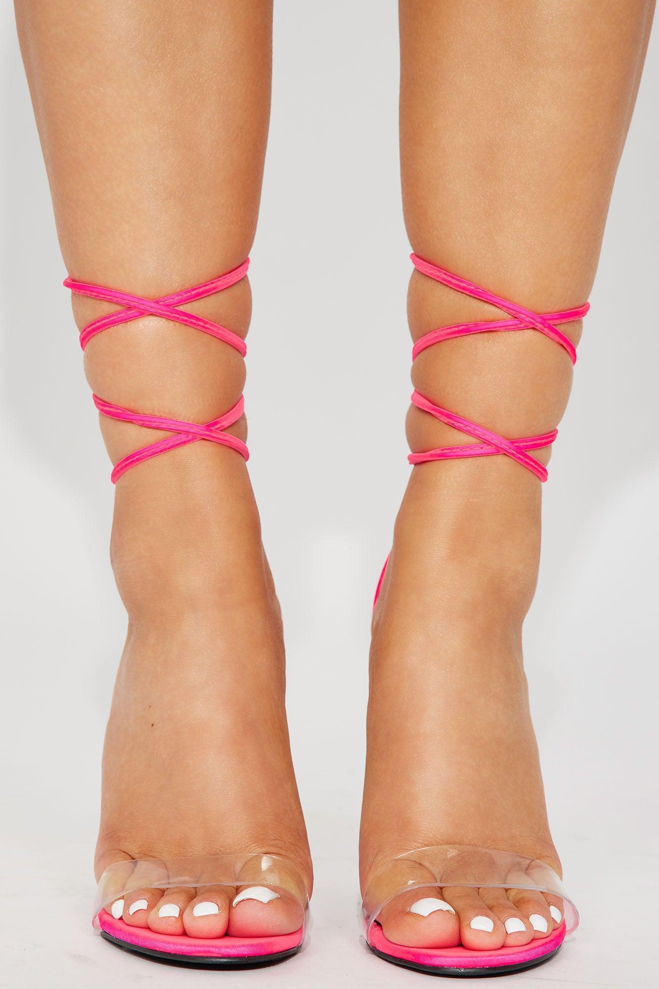 Marceline Embellished Heeled Sandals - Neon Pink Product Image