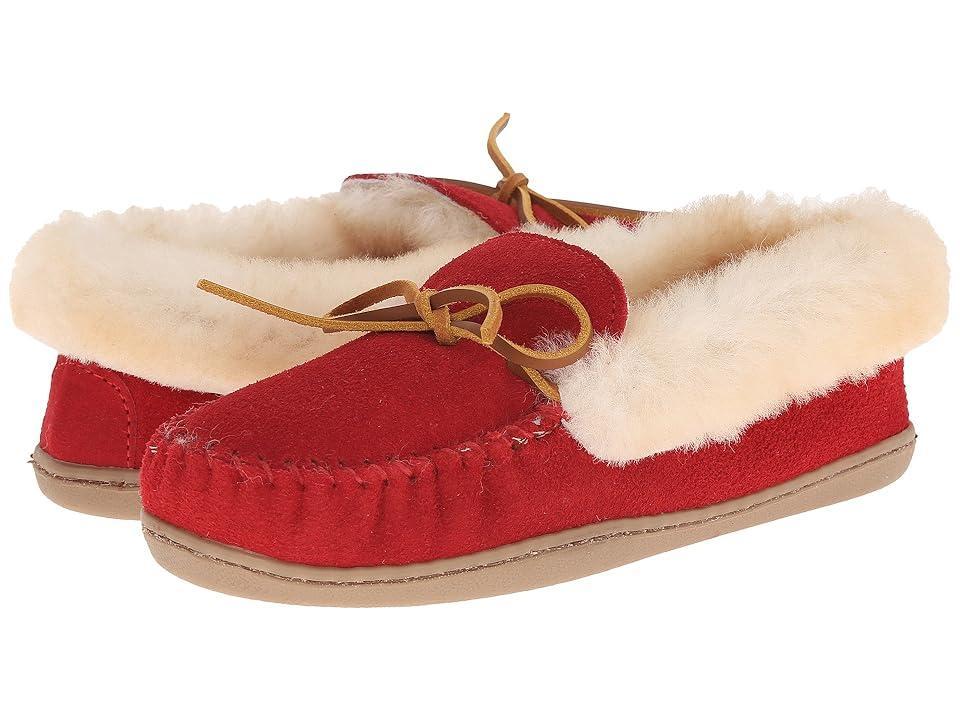 Minnetonka Alpine Bow Detail Suede Sheepskin Slippers Product Image