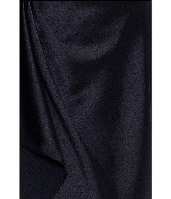Xscape Long Sleeve Collared V-Neck Satin Dress Product Image