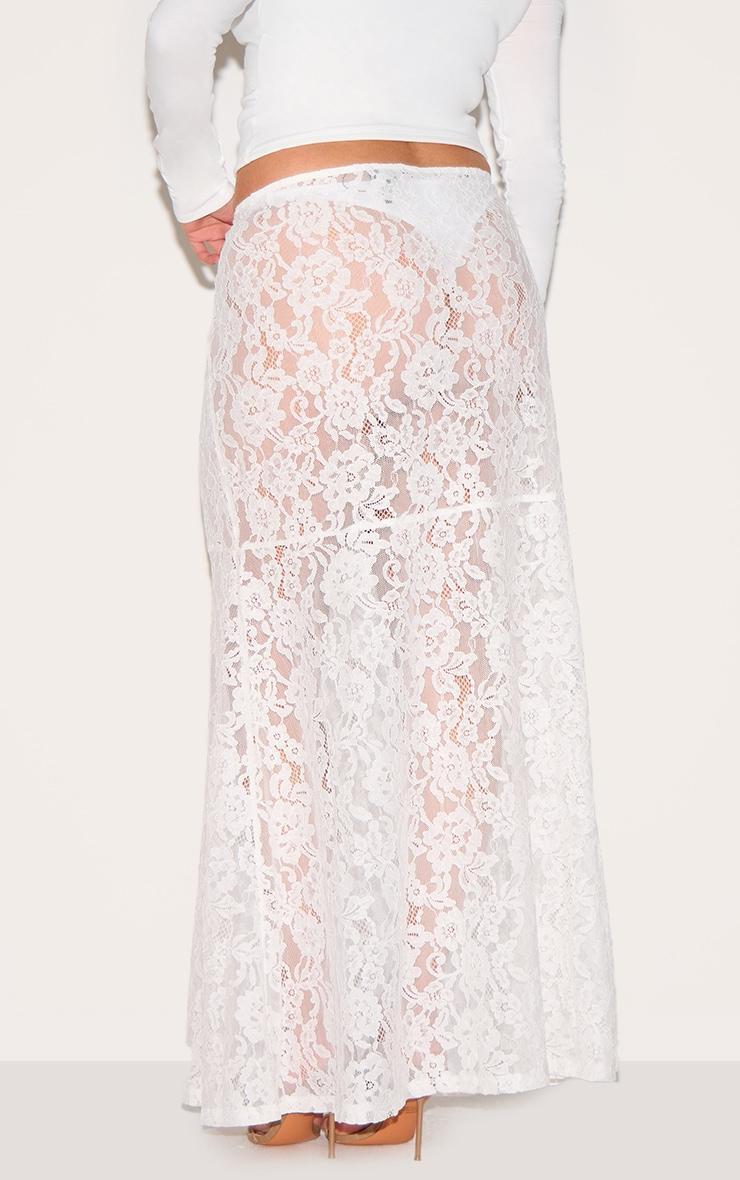 Plus White Floral Lace Sheer Maxi Skirt Product Image