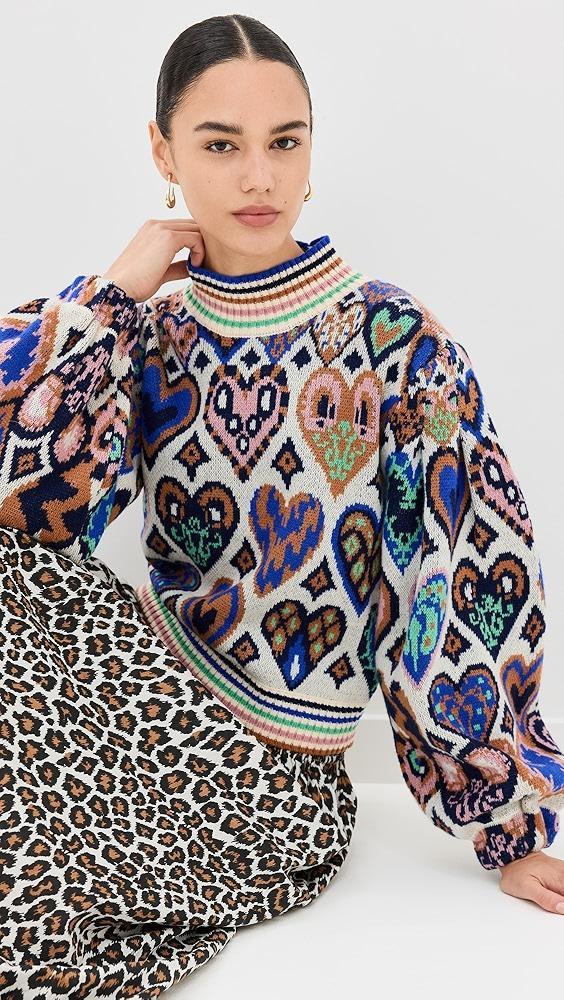 FARM Rio Hearts Ikat Cream Knit Sweater | Shopbop Product Image