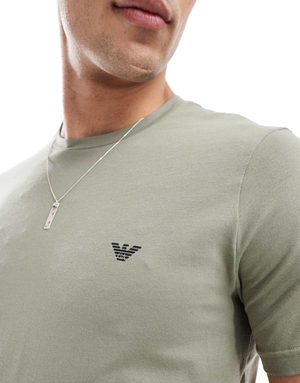Emporio Armani Bodywear 2 pack endurance lounge logo t-shirts in black and beige Product Image