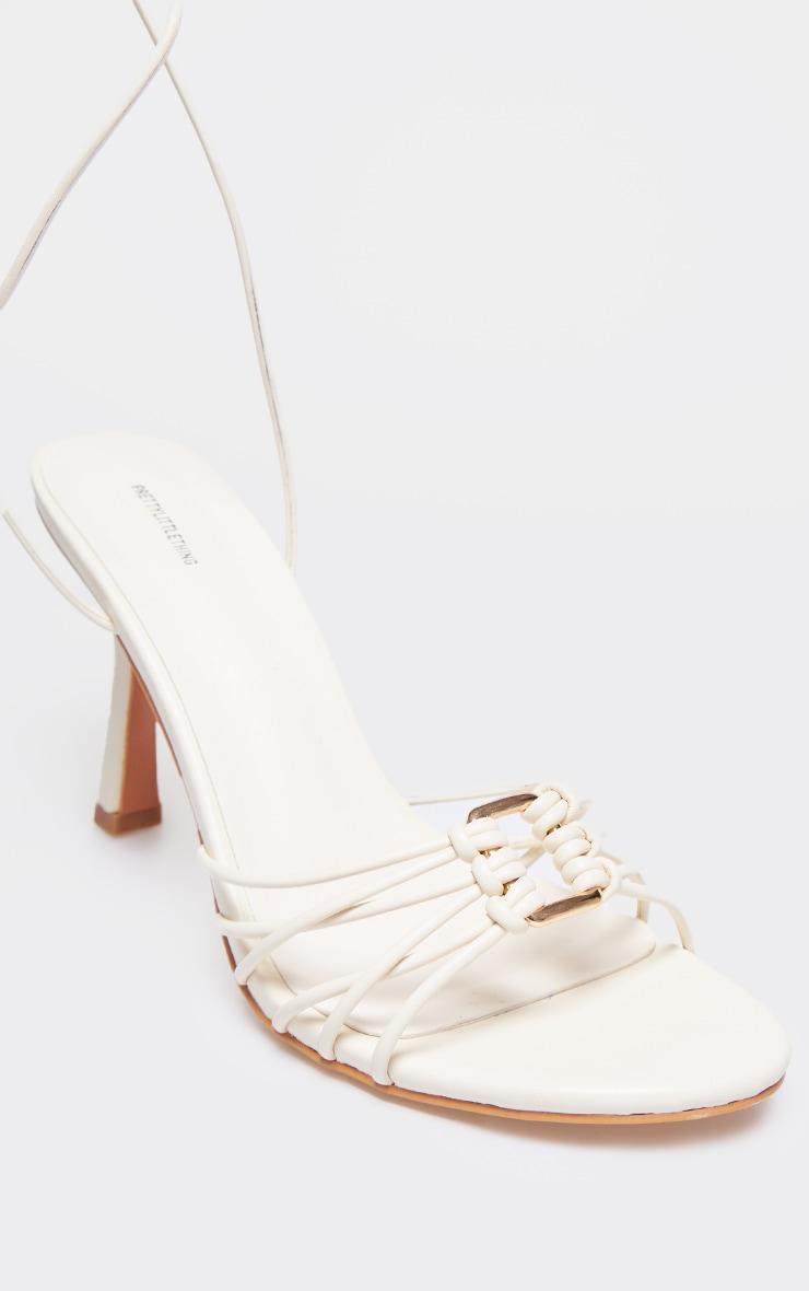 Cream PU Gold Buckle Round Toe Lace Up Heeled Sandals Product Image