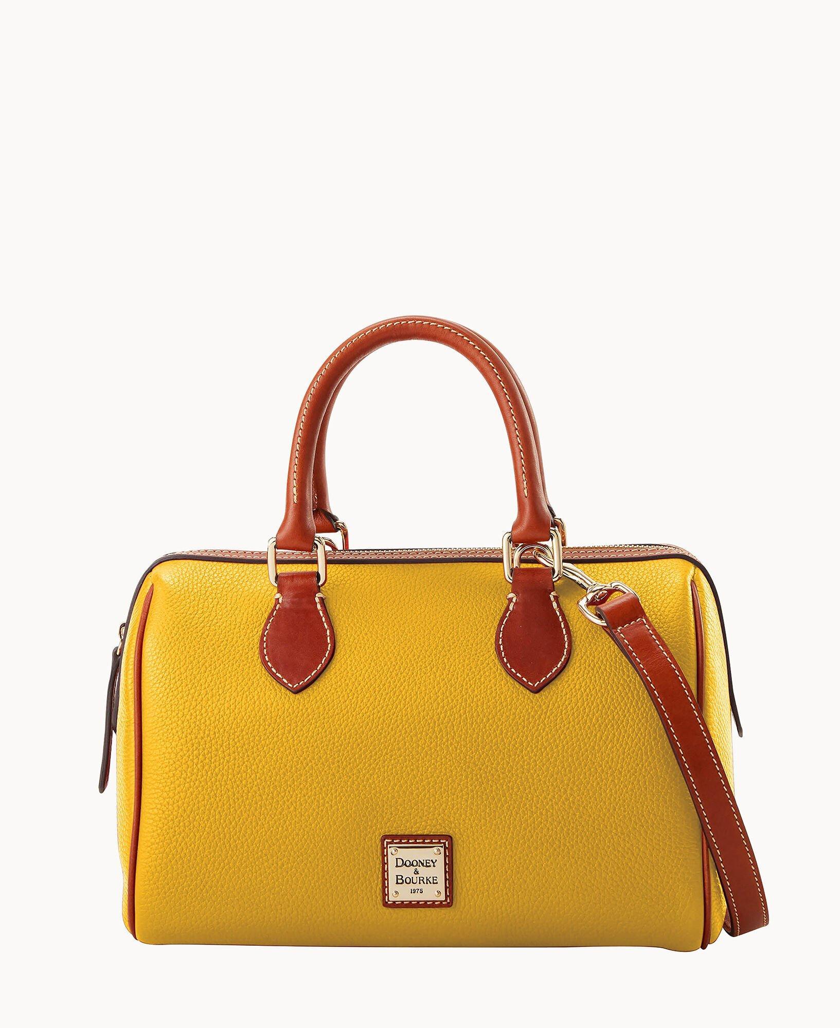 Dooney & Bourke Womens Pebble Grain Barrel Leather Satchel Bag in Mustard Product Image