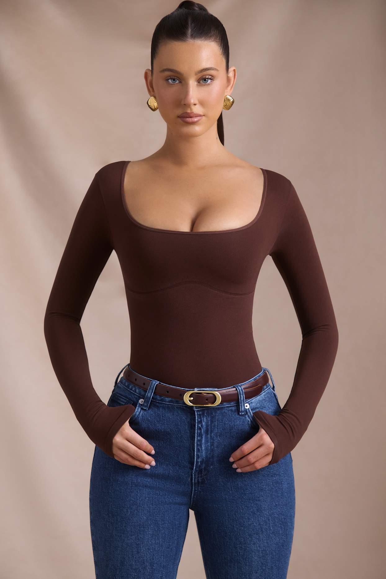 Seamless Long-Sleeve Bodysuit in Espresso Product Image
