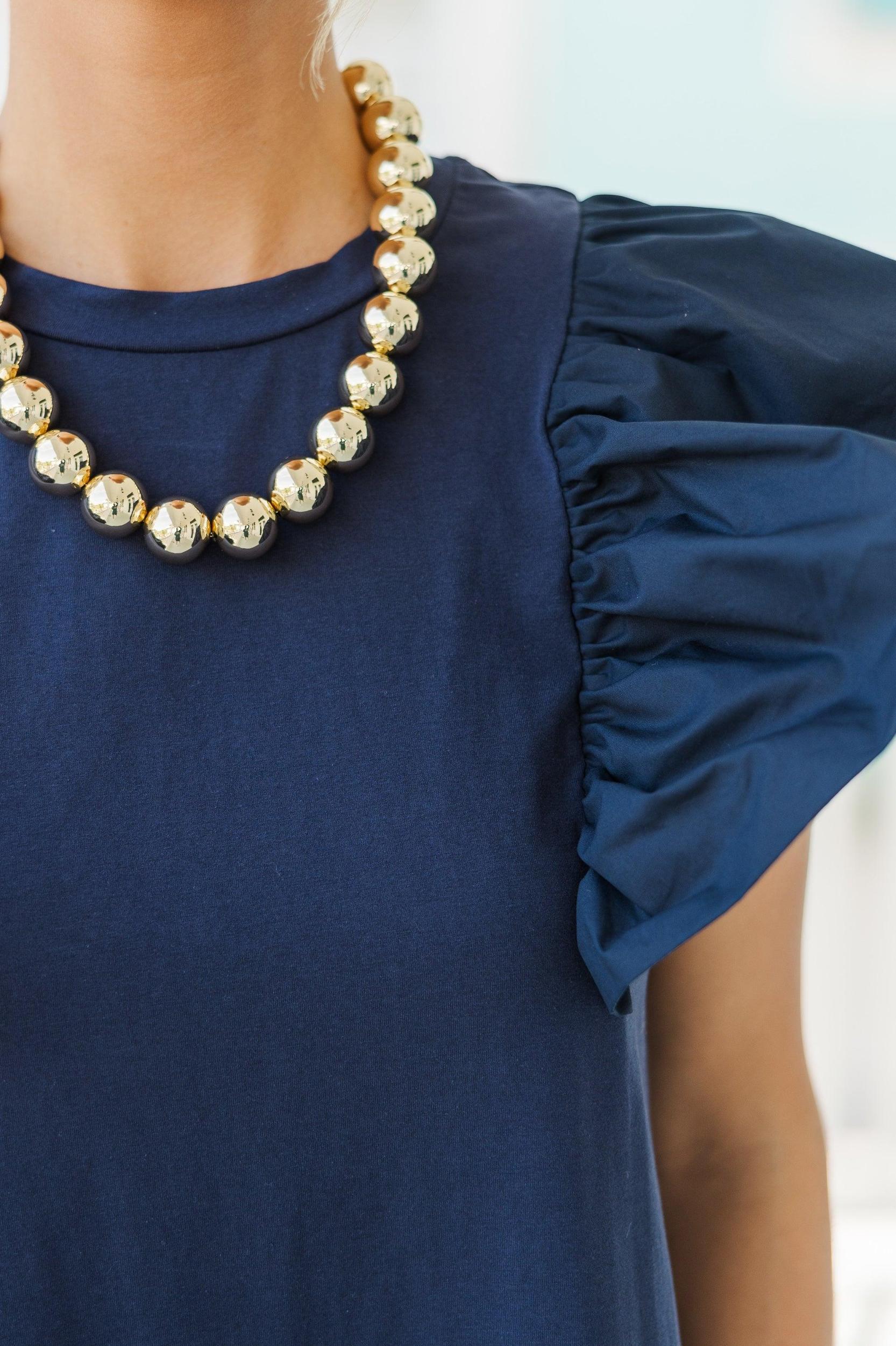 Get Ready Navy Blue Ruffled Mini Dress Female Product Image