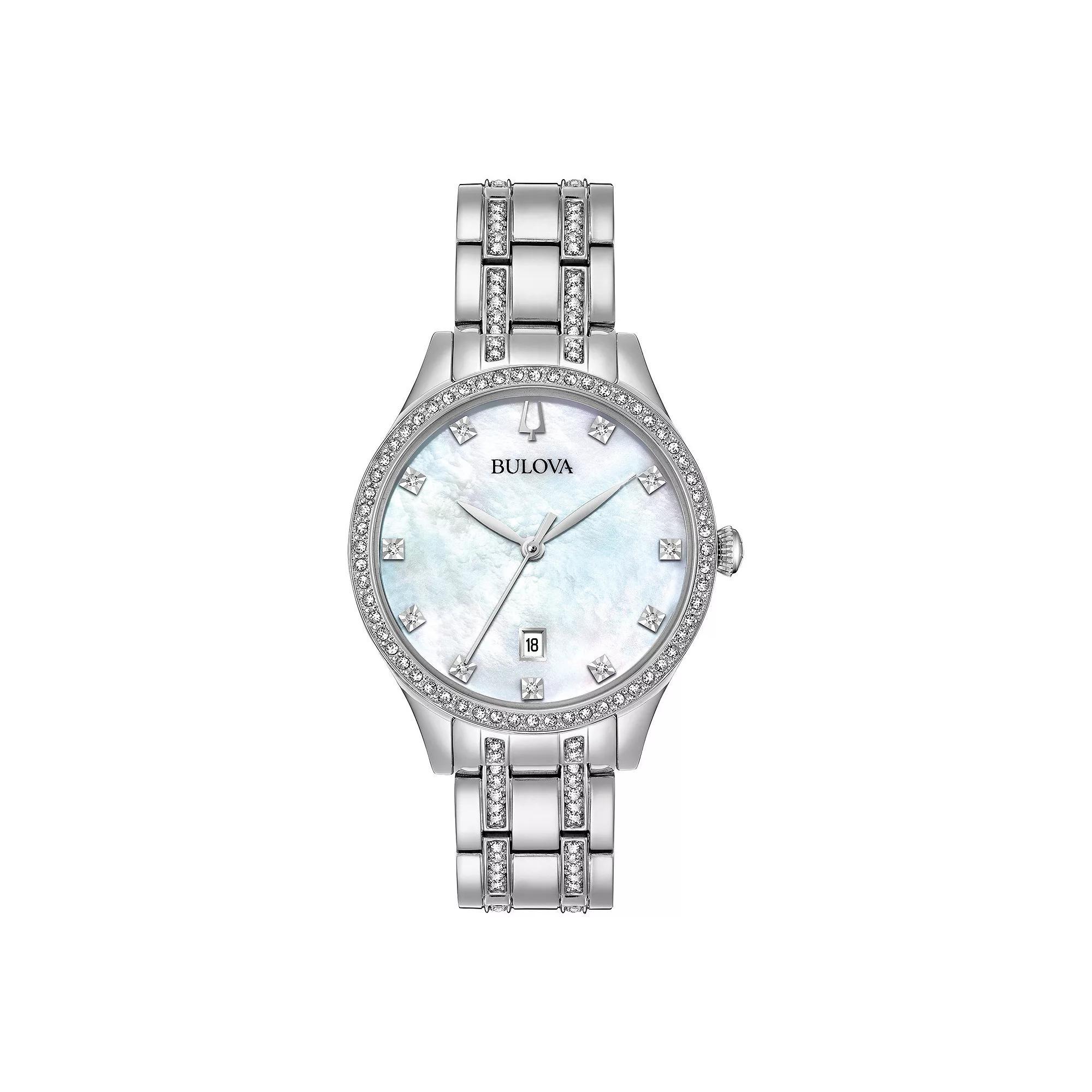 Bulova Womens Mother Of Pearl & Crystal Watch - 96M144 Silver Product Image