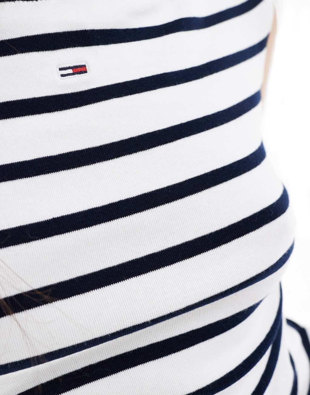 Tommy Jeans off shoulder top in white and navy stripe Product Image