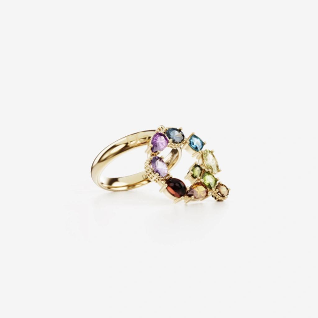 DOLCE & GABBANA Rainbow Alphabet Q Ring In Yellow Gold With Multicolor Fine Gems Product Image