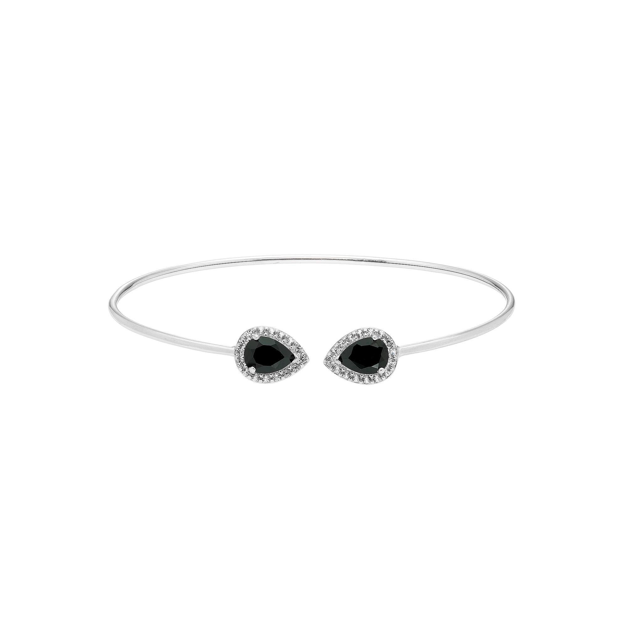 Sterling Silver Onyx & Lab-Created White Sapphire Halo Cuff Bracelet, Women's, Size: 6.5" Product Image
