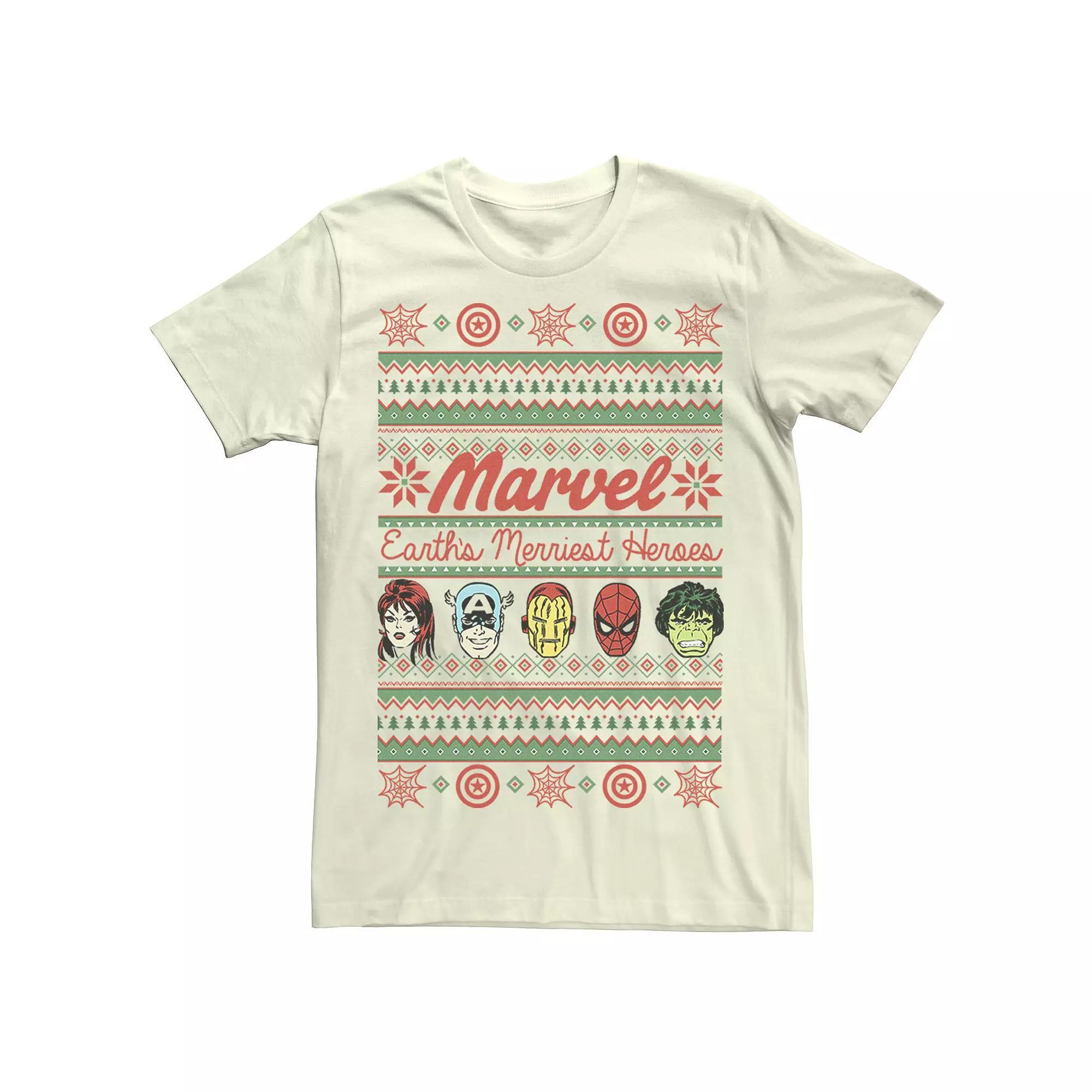 Men's Marvel Merriest Heroes Graphic Tee, Size: 3XL, Natural Product Image