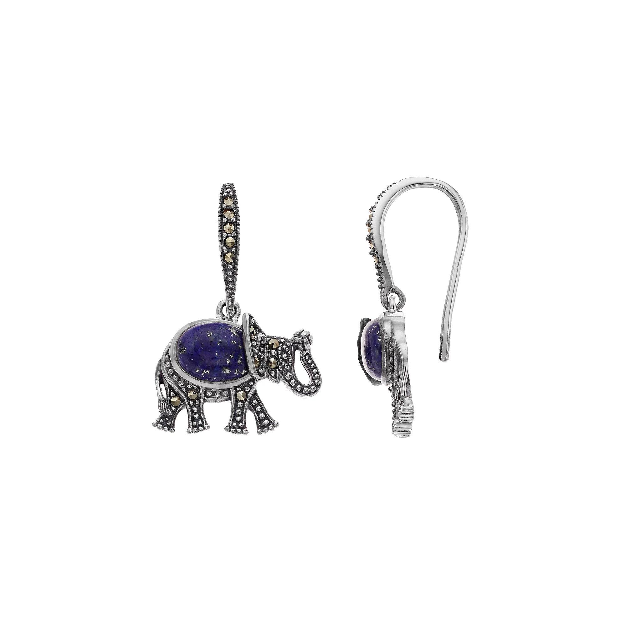 Lavish by TJM Sterling Silver Lapis Lazuli & Marcasite Elephant Earrings, Women's Product Image