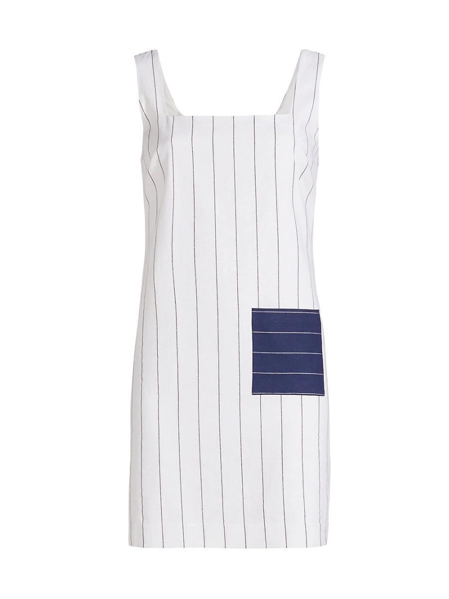 Womens Pinstripe Cotton-Linen Patch Minidress Product Image