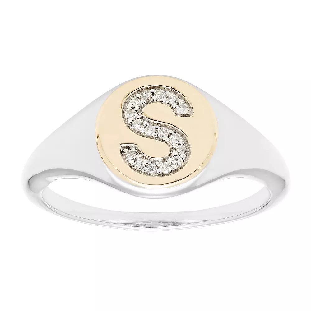 It's Personal 14k Gold Over Sterling Silver Diamond Accent Initial Signet Ring, Women's, Size: 6, Two Tone S Product Image