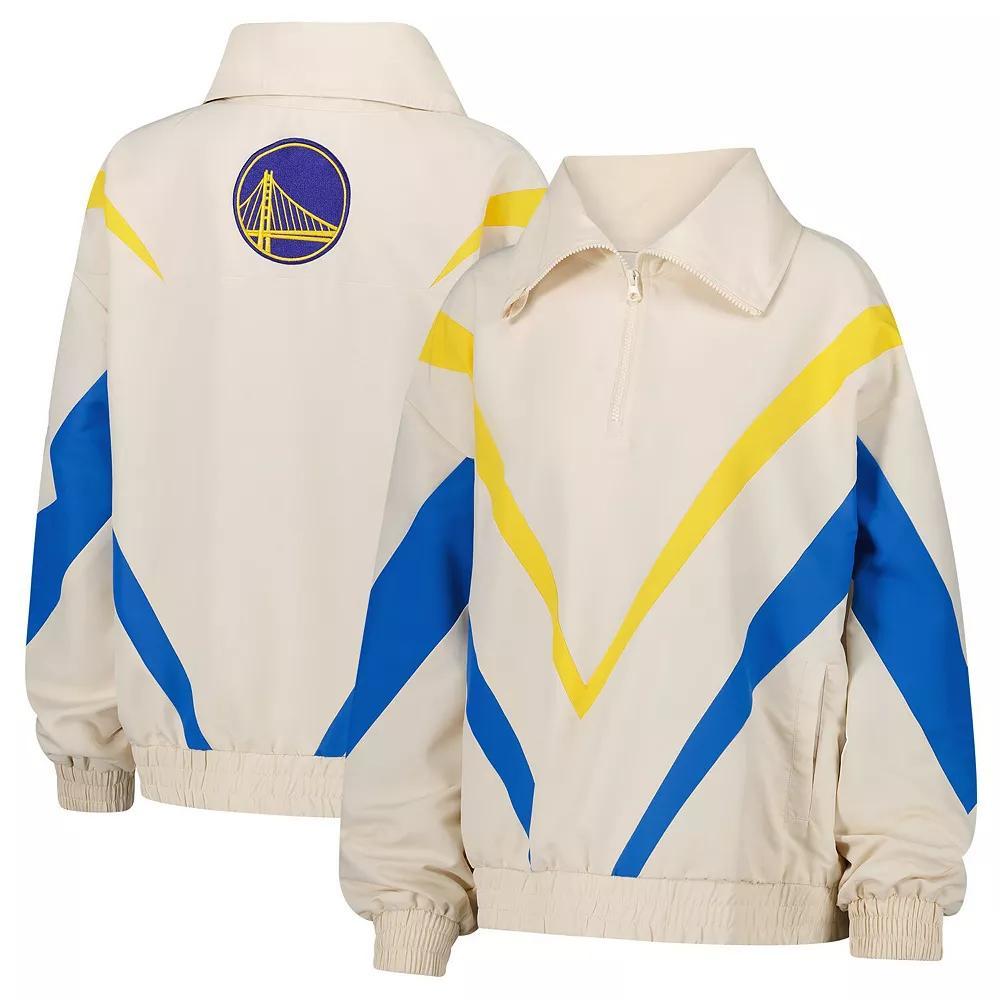 Women's Terez White Golden State Warriors Retro Ripstop Chevron Quarter-Zip Jacket, Size: XL Product Image