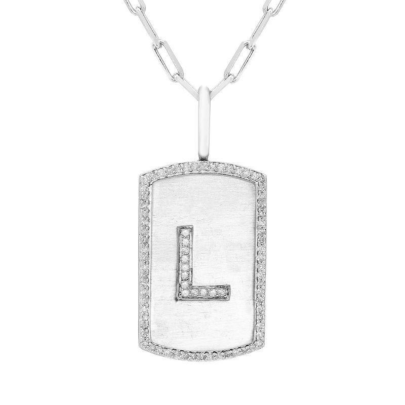 It's Personal Initial Sterling Silver & 1/4 Carat T.W. Diamond Dog Tag Necklace, Women's, Size: 20", Sterling L Product Image