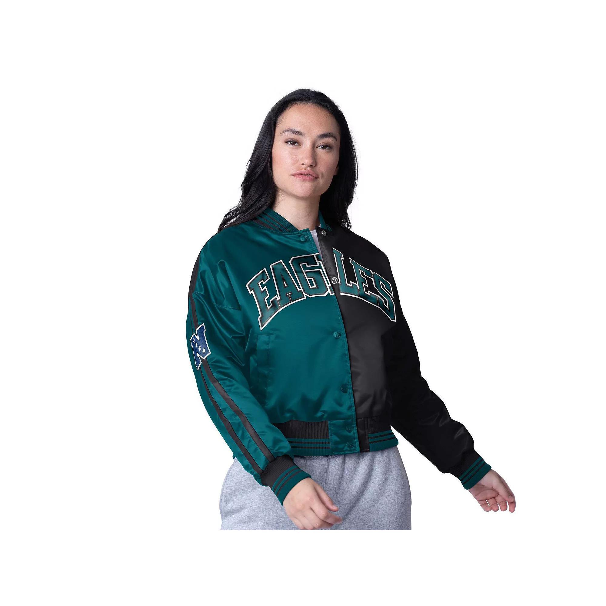 Women's Starter  Red/Black Miami Heat Zone Blitz Cropped Full-Snap Satin Jacket, Size: Large Product Image