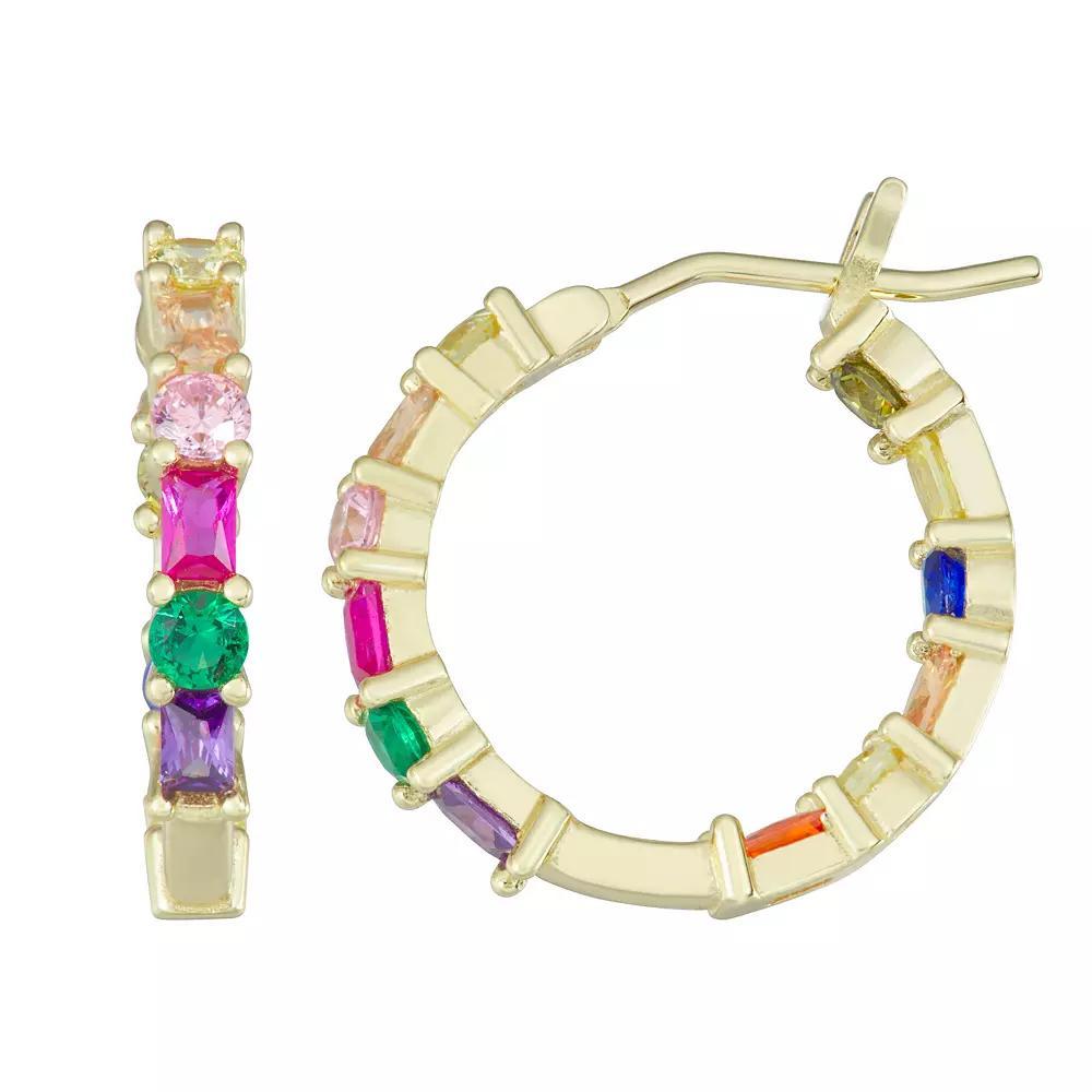 18k Gold Over Sterling Silver Multi-Color Cubic Zirconia Hoop Earrings, Women's, Gold Tone Product Image
