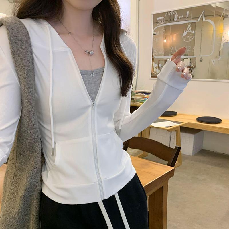 Drawstring Hooded Zip Jacket Product Image
