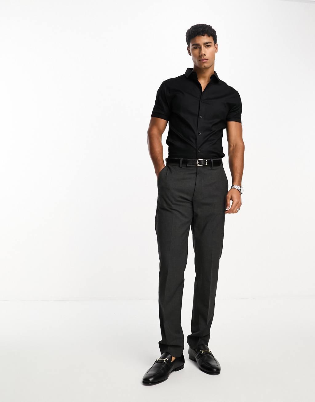 ASOS DESIGN skinny fit royal oxford shirt with cutaway collar in black | ASOS Product Image
