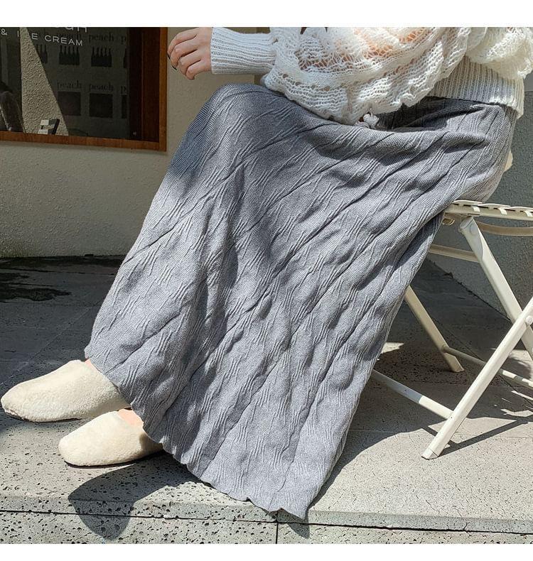 High Waist Plain Knit Maxi A-Line Skirt Product Image