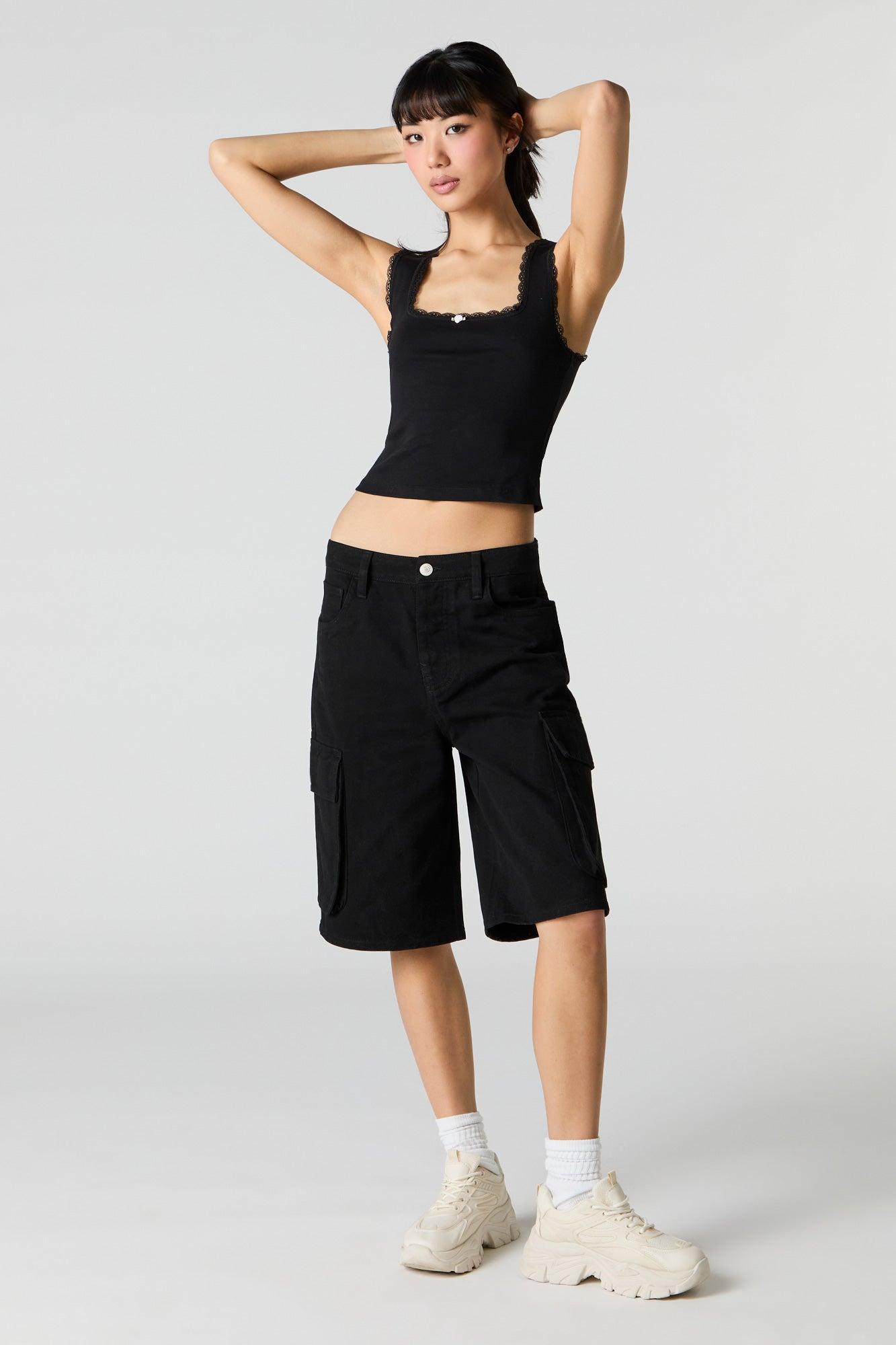 Square Neck Lace Trim Rosette Tank Female Product Image