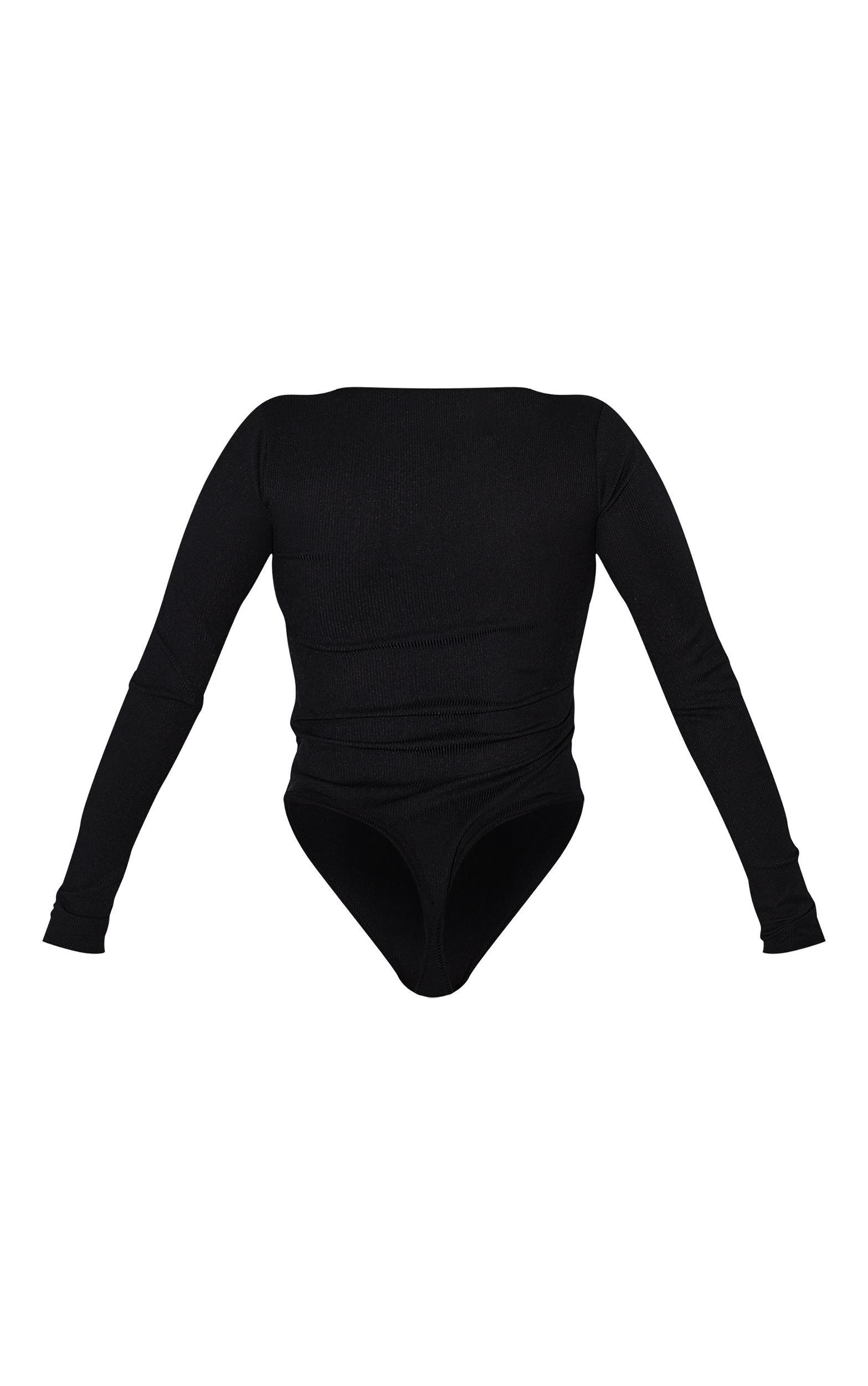 Shape Black Rib Long Sleeve Square Neck Bodysuit Product Image
