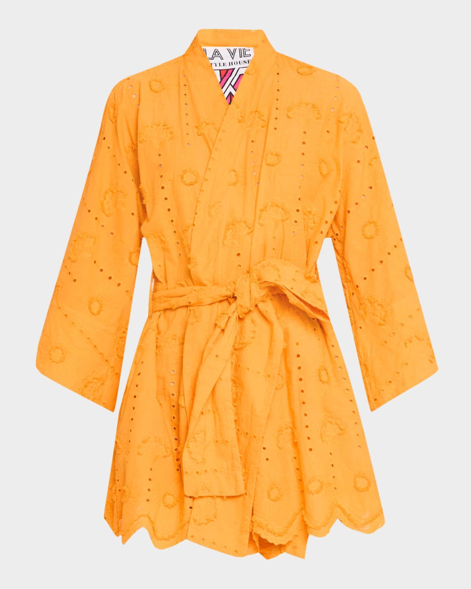 Embroidered Eyelet Mini Wrap Dress Product Image