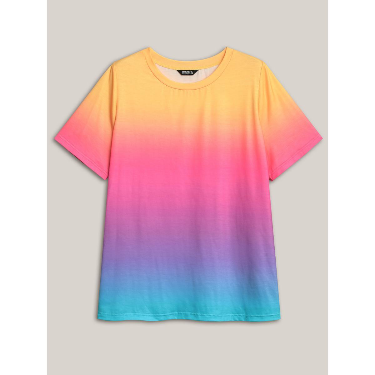 Plus Size Ombre Gradient Crew Neck Curvy T-Shirt Multicolor Women Non Round Neck Everyday-Casual T-shirts BloomChic 28/5X Product Image
