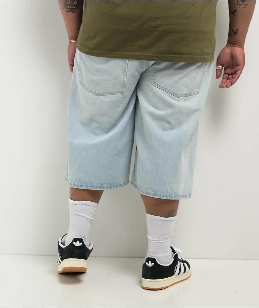 Empyre Colby Ultra Wide Blue Wash Denim Skate Shorts Product Image