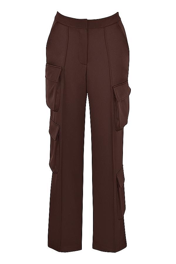 Daria Chocolate Satin Cargo Trousers Product Image