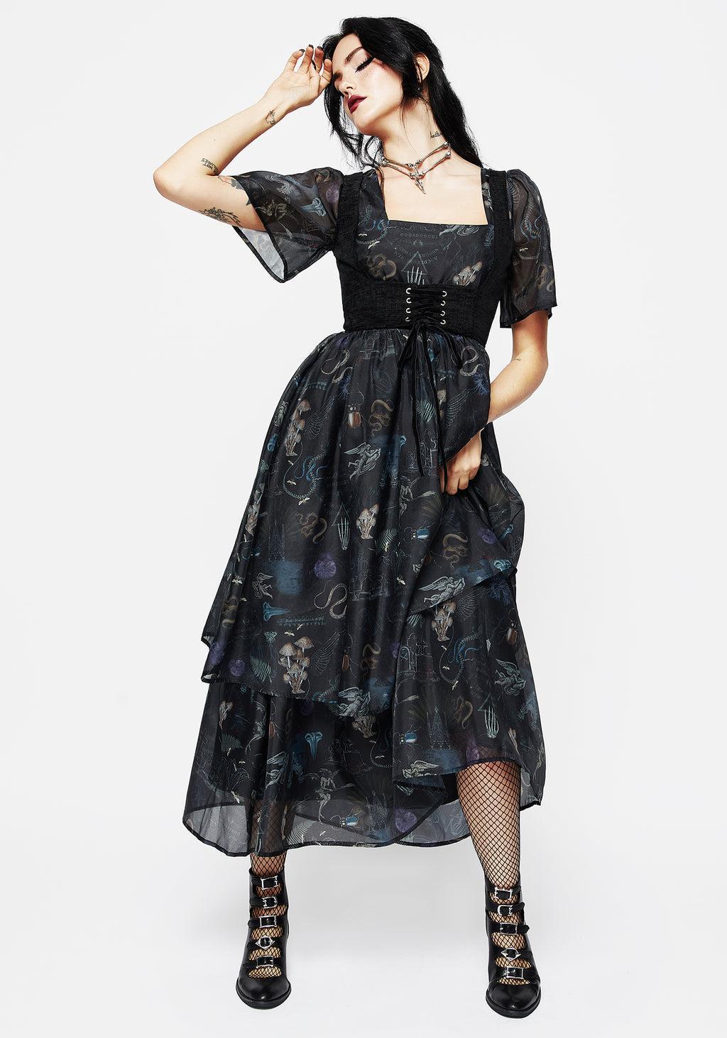 Maudeline Victoriana Print Layered Organza Midaxi Dress Product Image
