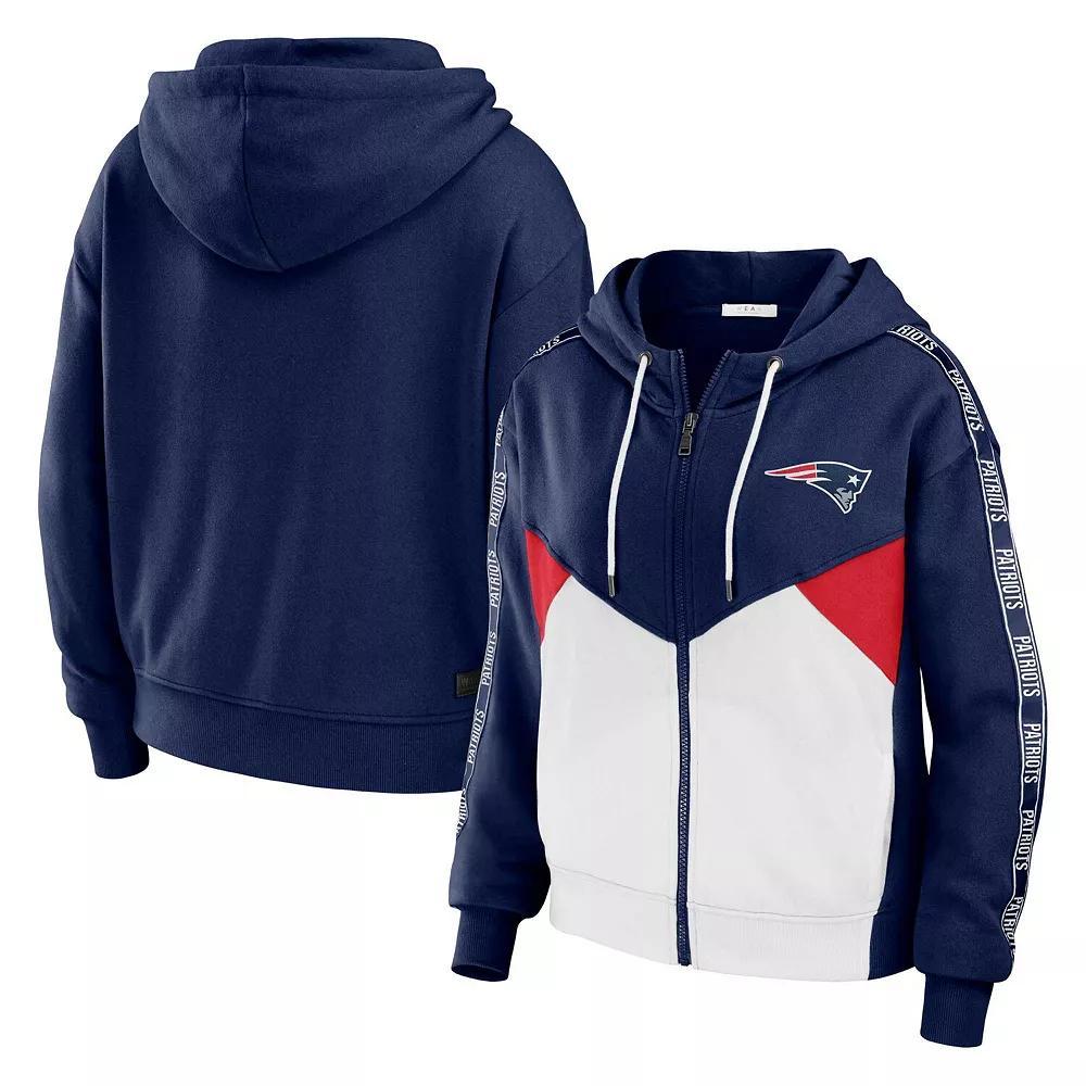 Women's WEAR by Erin Andrews Navy/White New England Patriots Plus Size Color Block Full-Zip Hoodie, Size: 4XL, Blue Product Image