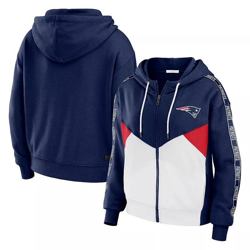 Women's WEAR by Erin Andrews Navy/White New England Patriots Plus Size Color Block Full-Zip Hoodie, Size: 4XL, Blue Product Image