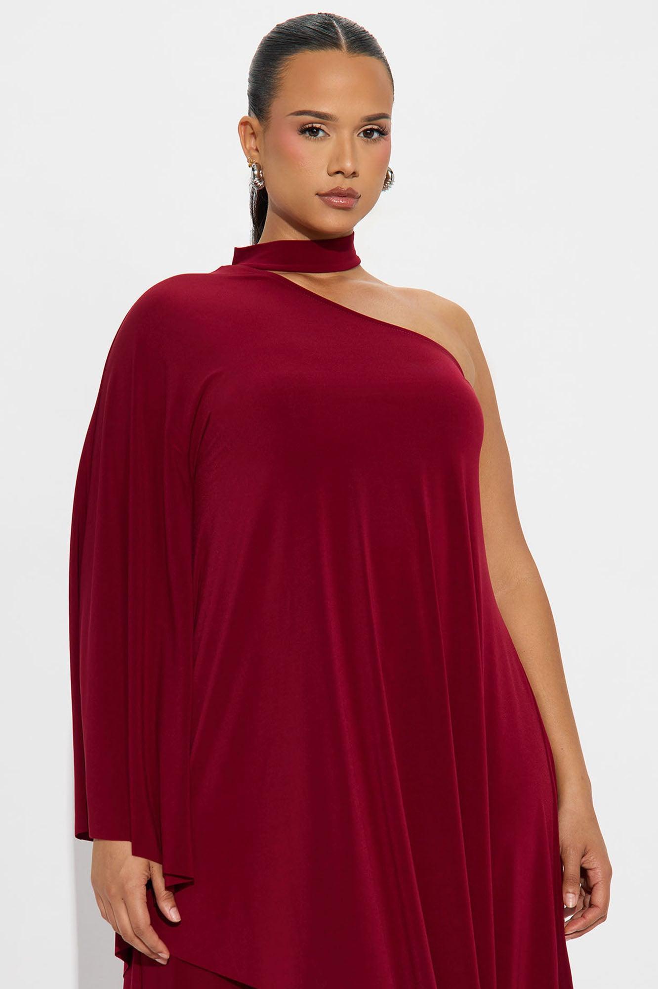 Draped Devotion One Shoulder Pant Set  - Burgundy Product Image