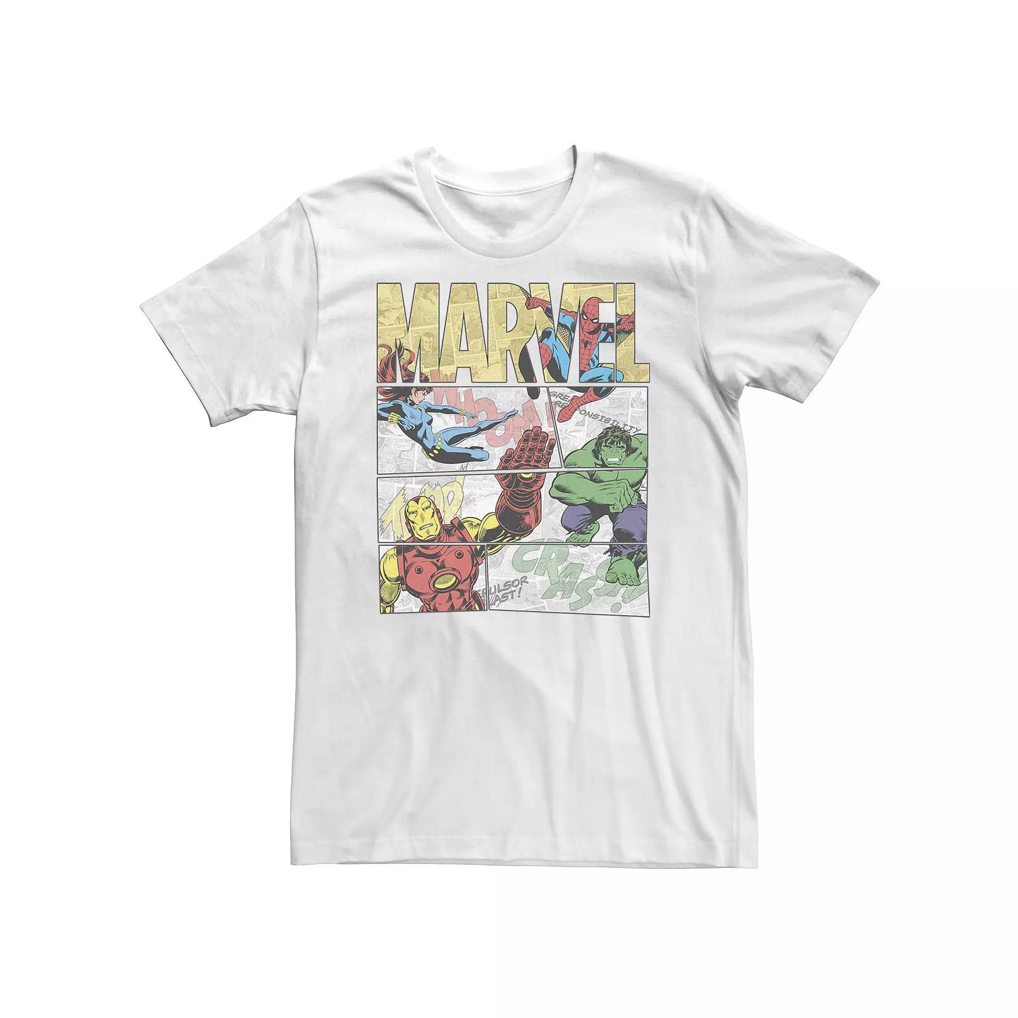 Big & Tall Marvel Retro Avengers Comic Panel Build-Up Tee, Men's, Size: 3XL Tall, White Product Image
