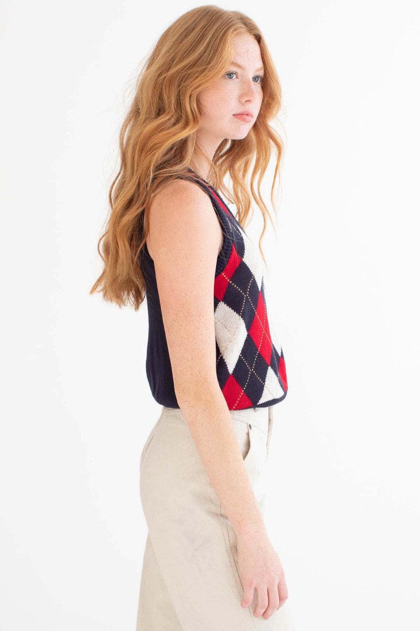 Navy Argyle Sweater Vest Product Image