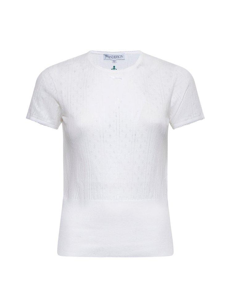 JW ANDERSON Cotton Pointelle-knit T-shirt In White Product Image