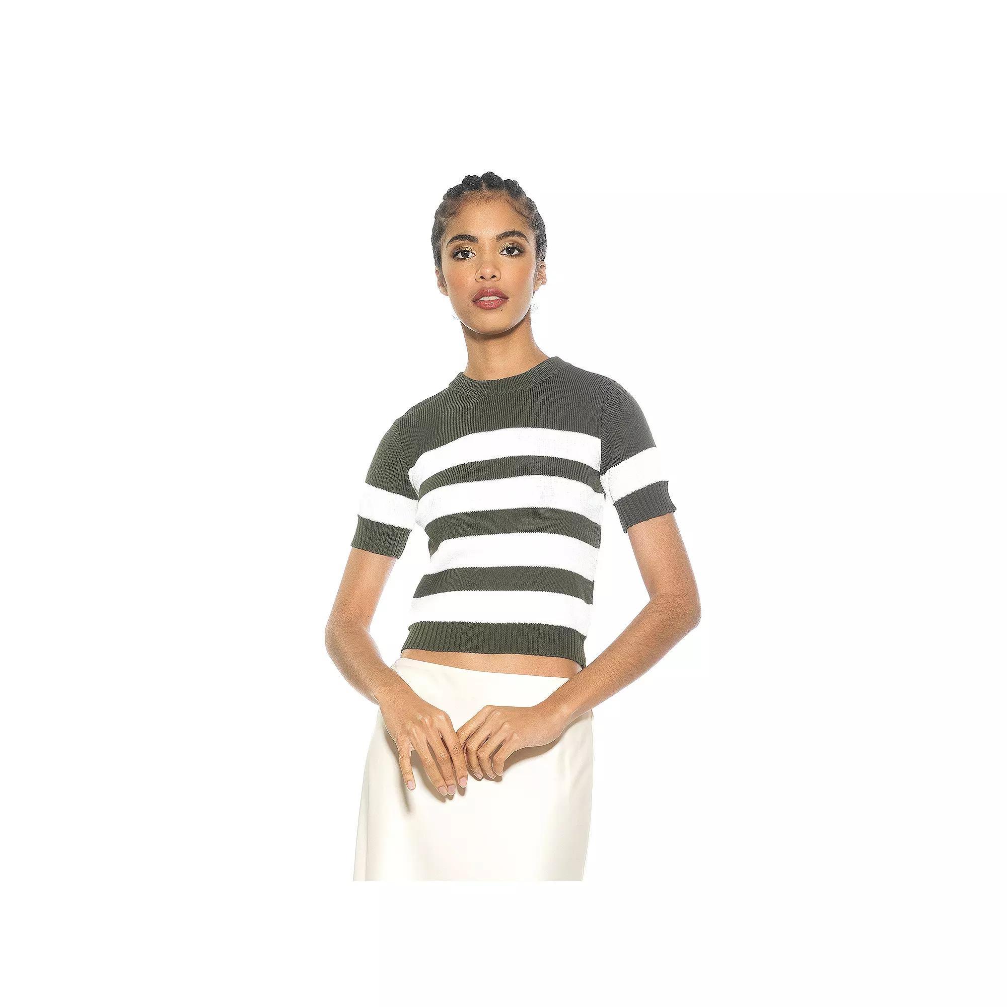 Women's ALEXIA ADMOR Pat Classic Knit Stripped Top, Size: Large, Black Ivory Product Image