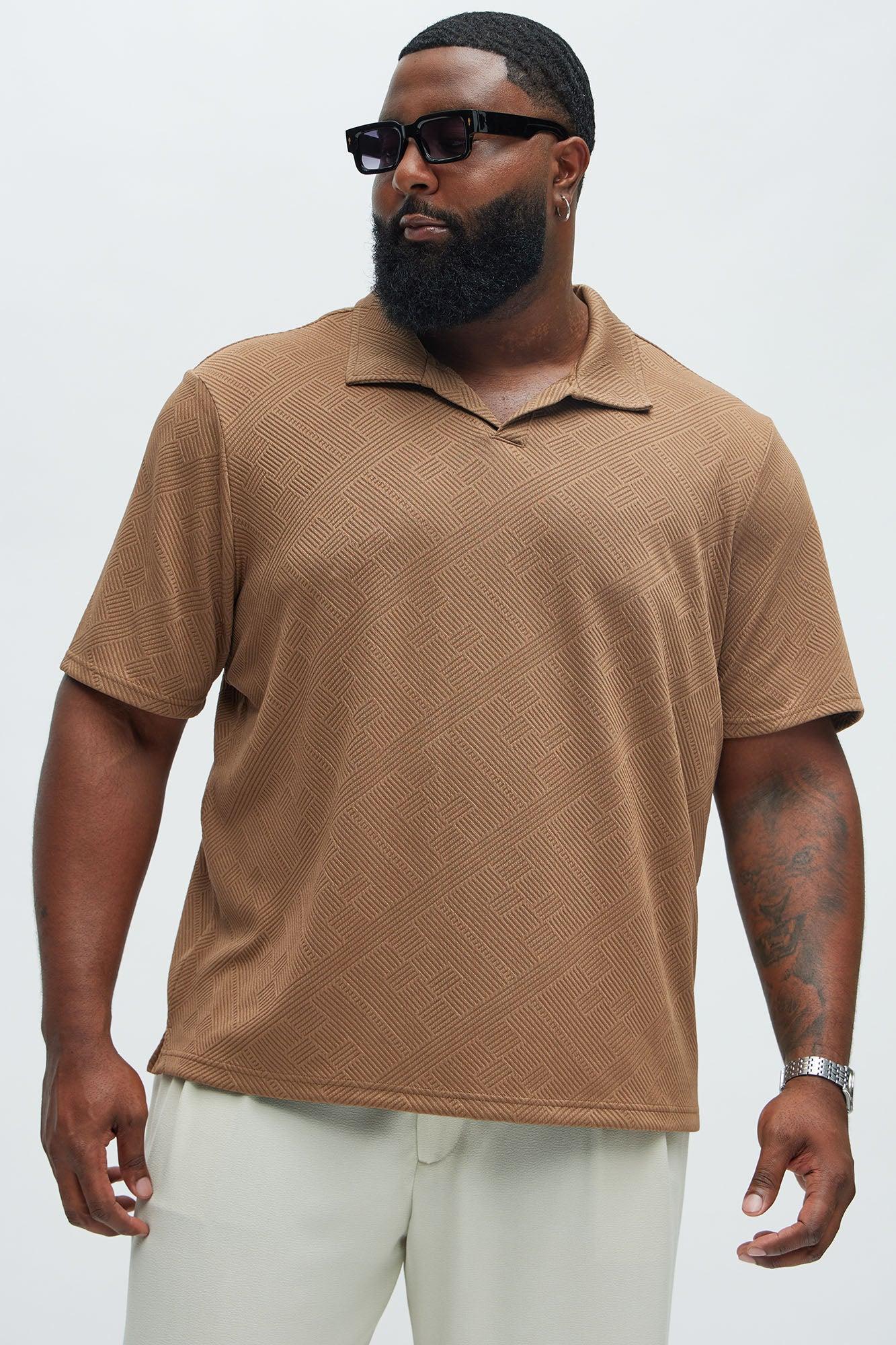 Easton Geo Textured Johnny Collar Polo - Brown Product Image