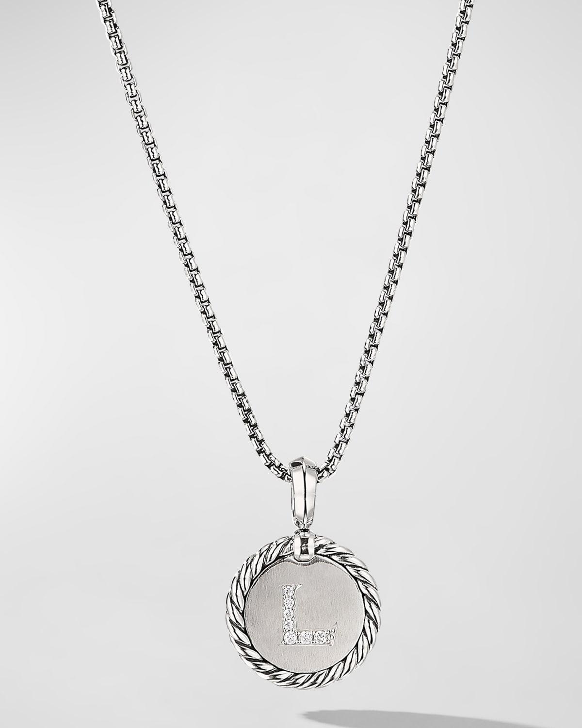 David Yurman Sterling Silver Cable Collectibles Initial Charm Necklace with Diamonds, 18 Product Image