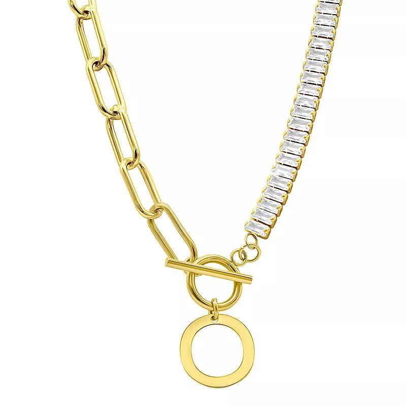Adornia Gold Tone Half Crystal & Half Paperclip Initial Toggle Necklace, Women's, Size: 17", J Product Image
