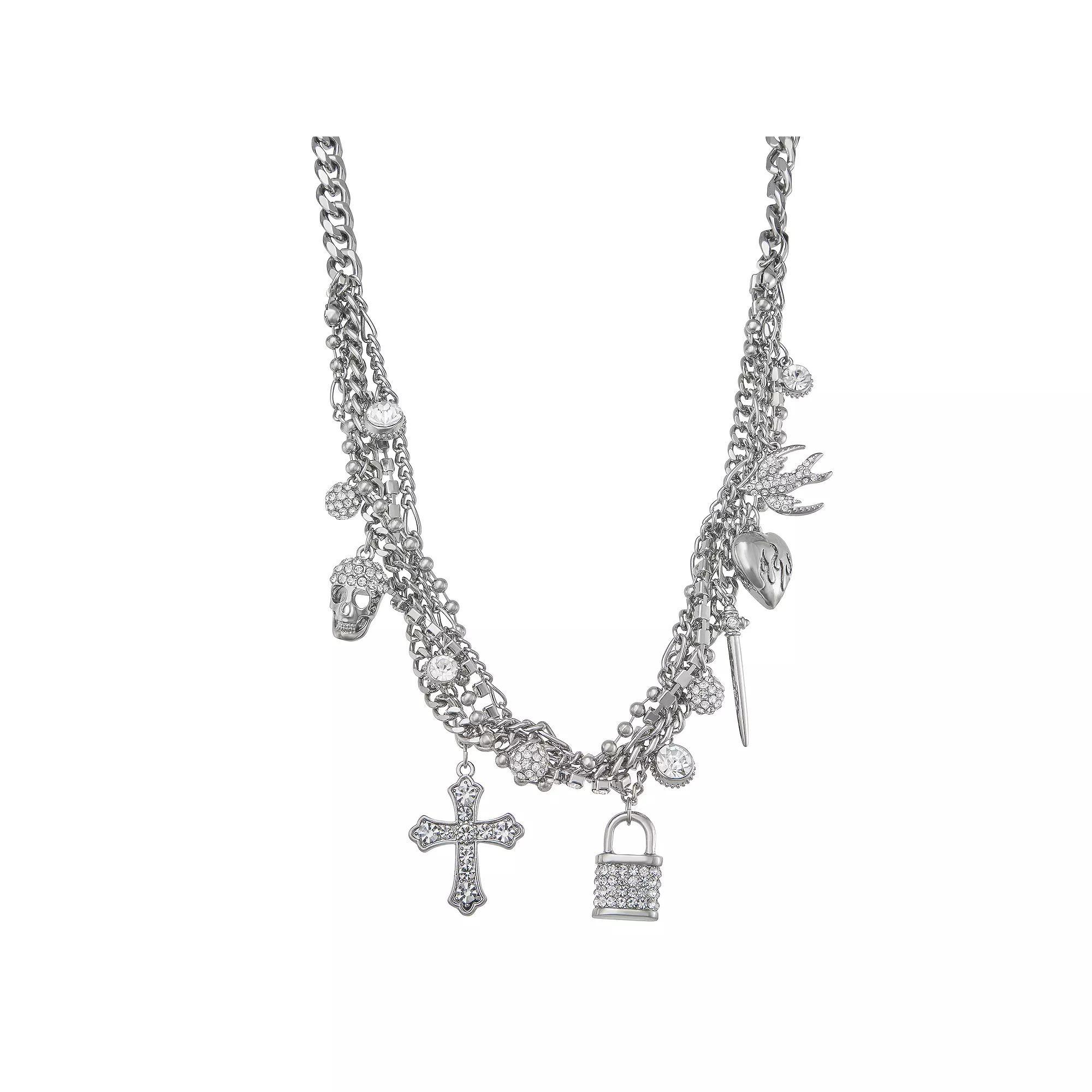 Simply Vera Vera Wang Silver Tone Crystal Multi-Row Statement Charm Collar Necklace, Womens, Clear Product Image