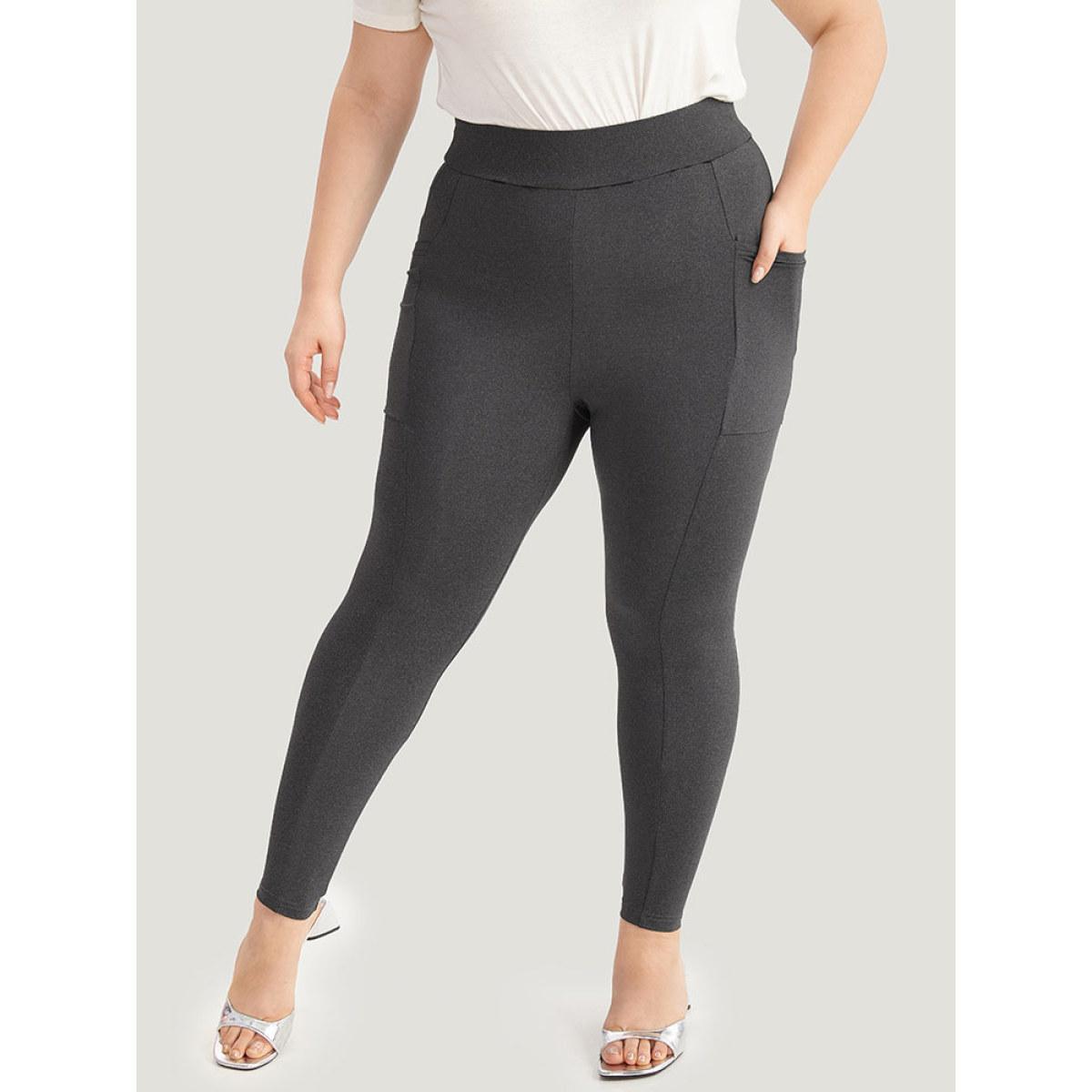 Plus Size Solid Pocket Very Stretchy Leggings Women DimGray Elegant High stretch Skinny High Rise Dailywear Leggings BloomChic 30/6X Product Image