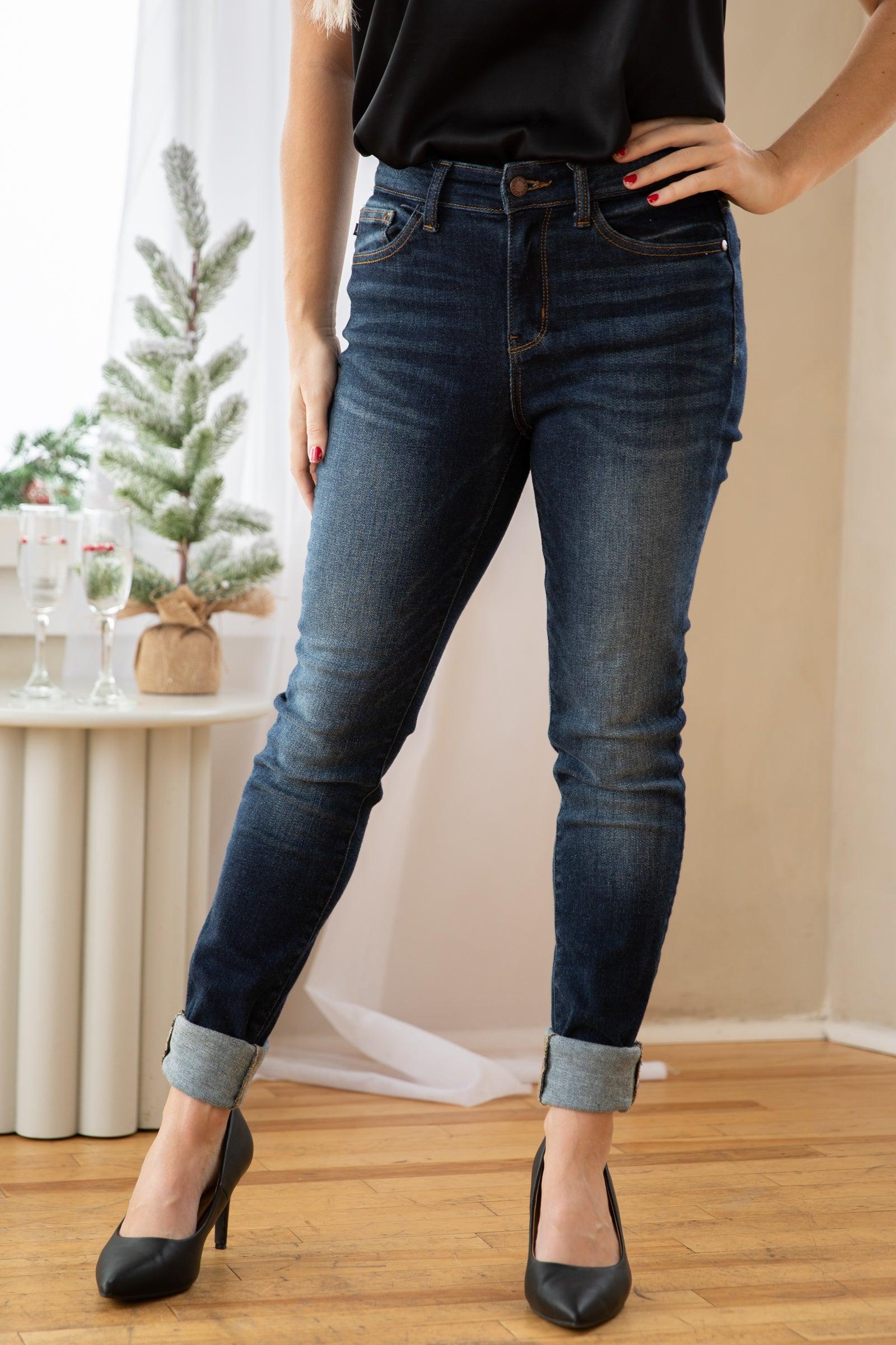 Judy Blue Dark Wash Long Inseam Skinny Jeans Product Image