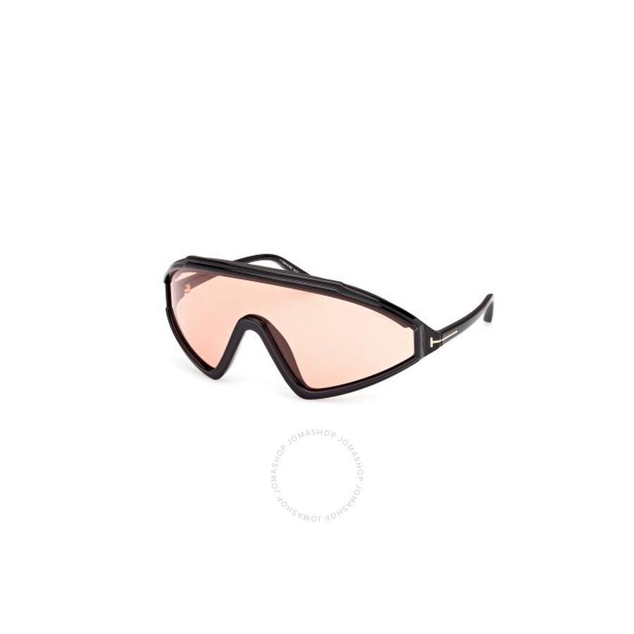 TOM FORD Men's Lorna Shield Sunglasses In Shiny Black Amber Product Image